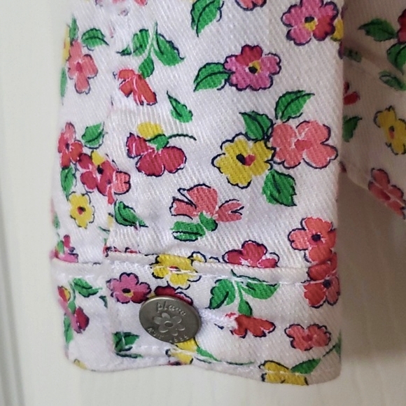 Children's Place White Denim Floral Snap Button Jacket Toddler Girls 3T - Picture 6 of 8
